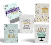 Better Office Products Happy Birthday Cards, 100-Pack, 4 x 6 inch, 4 Cover Designs, Blank Inside, with Envelopes, Elegant Gold Collection, 100 Pack