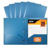 Better Office Products Light Blue Plastic 2 Pocket Folders with Prongs, 24 Pack, Heavyweight, Letter Size Poly Folders with 3 Metal Prongs Fastener Clips, Light Blue