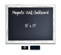 Better Office Products Magnetic Wall Chalkboard, Large Size 18" x 24", Rustic Wood Frame, Chalkboard Sign, Vertical or Horizontal Wall Mount, Includes Chalk and Eraser,(Whitewash)