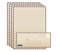 Better Office Products Vintage Airmail Stationery Paper Set, 100-Piece Set (50 Lined Sheets + 50 Matching Envelopes), Letter Size 8.5 x 11 inch, Double Sided & Lined Paper, by Better Office Products