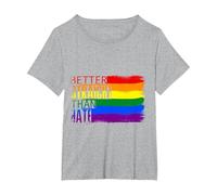 Better Straight Than Hate Rainbow Flag LGBT T-Shirt, Women's Plus, Heather Grey, 2X