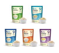 Better Than Foods Mixed Konjac Meal Variety Pack 385g (Pack of 5)- Noodles, Rice, Spaghetti, Tagliatelle & Angel Hair, Ready in Minutes, Low Calorie Alternatives, Gluten-Free, Vegan, No Added Sugar