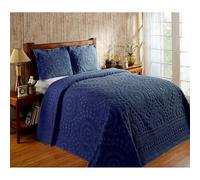 Better Trends Twin Size Bedspread 100% Cotton Chenille Tufted Coverlet Bedspreads, 81" x 110" Navy Medallion Design, Soft Lightweight All Season, Bedding