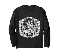 Better with Plants - Houseplant Lover White Ink Tattoo-Style Long Sleeve T-Shirt