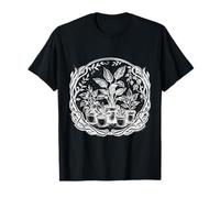 Better with Plants - Houseplant Lover White Ink Tattoo-Style T-Shirt