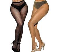 Betteraim Women's Rhinestone Fishnet Tights Sparkle Fishnet Stockings Carnival Glitter Tights, X-black Nude 2 Pairs, X-Large-4X-Large Plus