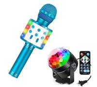 BETTERBIZE Karaoke Microphone and Sound-Activated Party Disco Light - Kids Bluetooth Wireless Microphone and Light That Moves with Sound - for Boys and Girls (Blue Mic and Light)