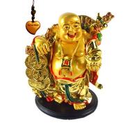 Betterdecor 5.5" Feng Shui Golden Laughing Happy Buddha Statue Holding Ingot Home Office Decor
