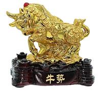 Betterdecor Feng Shui Gold 2021 Year Chinese Zodiac OX Figurine on Treasure Statue Home Office Decoration for Good Luck (Ox)…
