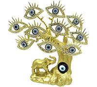 Betterdecor Turkish Blue Evil Eye Lucky Money Tree with Elephant Design Protection Gift Home Office Decoration (Blue,Gold)