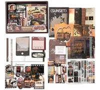 BetterJonny 116 Pcs Aesthetic Scrapbook Kit, Vintage Scrapbook Journaling with A6 Grid Notebook Washi Paper Stickers Black Art Journaling Scrapbooking Supplies for DIY Arts Crafts Collage Decorative