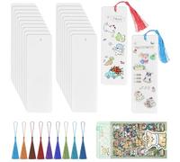 BetterJonny 20 pcs Make Your Own Bookmark, Book Mark Making for Family, White Blank Paper Bookmarks with 1 Pack of Stickers and 20 Tassels, DIY Bookmarks So Simple Makes it Easier for You to Start