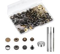 BetterJonny 24 Sets Heavy Duty Leather Snap Fasteners Kit, 15mm Metal Snap Buttons Press Studs Leather Rivets Snaps with 4 Setter Tools for Clothes Bracelet Jackets Jeans, 2 Color