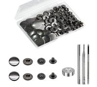 BetterJonny 24 Sets Heavy Duty Leather Snap Fasteners Kit, 20mm Metal Snap Buttons Press Studs Leather Rivets Snaps with 4 Setter Tools for Clothes Bracelet Jackets Jeans Gun Black