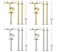 BetterJonny 4 Sets Cake Stand Fittings, 2 to 3 Tier Cake Plate Stand Handle Hardware Holder for Wedding and Party Making Resin Cupcake Dessert Platter Stand, Golden Silver Reindeer