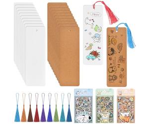BetterJonny 40 pcs Make Your Own Bookmark, Book Mark Making for Family, Blank Paper Bookmarks with 3 Pack of Stickers and 40 Tassels, DIY Bookmarks So Simple Makes it Easier for You to Start(Dog)