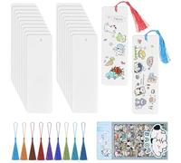 BetterJonny Book Mark Making, 20 pcs White Blank Paper Bookmarks with 1 Pack of Stickers and 20 Tassels, DIY Bookmarks So Simple Makes it Easier to Start, No Need for Colouring or Painting