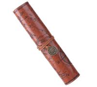 BetterJonny Leather Pencil Case, Vintage Pencil Case, Retro Pencil Case, Roll Pencil Case, Pirate Look Pencil Case with Printed Treasure Map for Men and Women, Brown A, Brown B, Pencil case