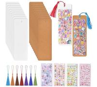 BetterJonny Make Your Own Bookmark, Book Mark Making for Family, 40 Blank Paper Bookmarks with 4 Pack of Stickers and 40 Tassels, DIY Bookmarks Makes it Easier for You to Start(3D Stereo Sticker)