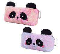 BetterJonny Set of 2 Plush Pencil Cases, Cute Rainbow and Cuddly Panda Pattern for Girls