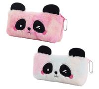 BetterJonny Set of 2 Plush Pencil Cases, Cute Rainbow and Cuddly Panda Pattern for Girls