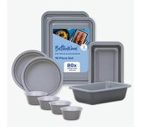 BetterWare Air Fryer Accessories 10 Piece Set | Includes 2X Rectangular Trays, 2X Round Tins, 2X Rectangular Deep Tins & 4X Round Deep Tins | Dishwasher & Freezer Safe | Ideal for Smaller Air Fryers