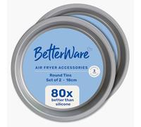 BetterWare Air Fryer Accessories Set of 2 x 18cm Round Tins | Non-Stick Low Carbon Steel | Dishwasher & Freezer Safe | Compatible with Most Air Fryers | Ideal for Cooking, Roasting & Baking
