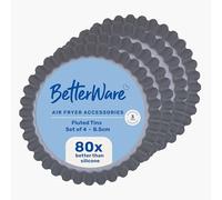 BetterWare Air Fryer Accessories Set of 4 x 8.5cm Round Fluted Tins | Non-Stick Low Carbon Steel | Dishwasher & Freezer Safe | Compatible with Most Air Fryers | Ideal for Cooking, Roasting & Baking