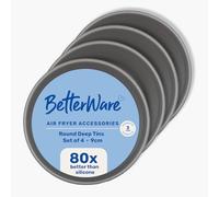 BetterWare Air Fryer Accessories Set of 4 x 9cm Round Deep Tins | Non-Stick Low Carbon Steel | Dishwasher & Freezer Safe | Compatible with Most Air Fryers | Ideal for Cooking, Roasting & Baking
