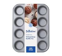 BetterWare Essentials 12 Cup Non-Stick Muffin Tin | Low-Carbon Steel | Dishwasher & Freezer Safe | Stackable Design