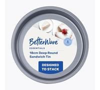 BetterWare Essentials 18cm Non-Stick Sandwich Tin | Low-Carbon Steel Cake Tin | Dishwasher & Freezer Safe | Stackable Design