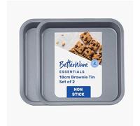 BetterWare Essentials 2 x 18cm Non-Stick Brownie Tins | Low-Carbon Steel Brownie Pans | Dishwasher & Freezer Safe | Stackable Design Essentials Cake Sets