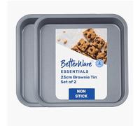 BetterWare Essentials 2 x 23cm Non-Stick Brownie Tins | Low-Carbon Steel Brownie Pans | Dishwasher & Freezer Safe | Stackable Design