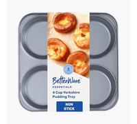 BetterWare Essentials 4 Cup Non-Stick Yorkshire Pudding Tray | Low-Carbon Steel | Dishwasher & Freezer Safe | Stackable Design