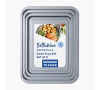 BetterWare Essentials Non-Stick 3 Piece Baking Tray Set | Inc. 1 x 35cm, 1 x 31cm & 1 x 28cm Oven Trays | Dishwasher & Freezer Safe | Stackable Design | Made in Britain