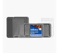 BetterWare Stack Ease 7 Piece Bakeware Set | Inc. 3 x Roasters, 3 x Oven Trays 1 x Cooling Rack | Dishwasher & Freezer Safe | Stackable & Nestable Design | Made in Britain