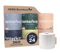 Betterway Bamboo Toilet Paper 3 PLY - Eco Friendly, Sustainable Toilet Tissue - 12 Double Rolls & 360 Sheets Per Roll - Septic Safe - Organic, Plastic Free, Compostable & Biodegradable - FSC Certified