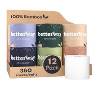 Betterway Bamboo Toilet Paper 3 Ply - Sustainable Toilet Tissue - 12 Double Rolls & 360 Sheets Per Roll - Septic Safe - Organic, Plastic & PFAS Free - FSC Certified