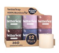 Betterway Unbleached Bamboo Toilet Paper Rolls - Eco-Friendly 3 Ply Toilet Tissue - 12 Long-Lasting Rolls - 360 Sheets/Roll - Organic, FSC Certified, Septic Safe TP - Lint-Free, PFAS-Free Bath Tissue