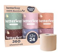 Betterway Unbleached Bamboo Toilet Paper Rolls - Eco-Friendly 3 Ply Toilet Tissue - 12 Long-Lasting Rolls - 360 Sheets/Roll - Organic, FSC Certified, Septic Safe TP - Lint-Free, PFAS-Free Bath Tissue