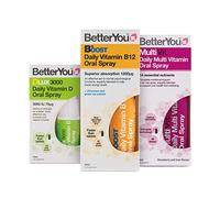 BetterYou Complete Wellness Pack: Vitamin B12 + Vitamin DLux3000 + MultiVit Oral Sprays (3 Pack)