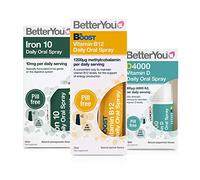 BetterYou Energy Boost Pack: Vitamin B12 + Vitamin DLux4000 + Iron 10 Oral Sprays (3 Pack)