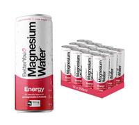 BetterYou Magnesium Mineral Water, Energy, Natural Sustained Energy Boost, Magnesium Glycinate, Vital B Vitamins & Nitrates, Infused with Pomegranate & Rhubarb, Pack of 12, 250 ml