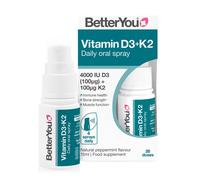 BetterYou Vitamin D3 K2 Oral Spray, Fast Acting Vitamin D 4000 IU + Vitamin K2 (MK7) Supplement, Supports Bones, Teeth, Immune System & Blood Clotting, 1-Month Supply, Natural Peppermint Flavour