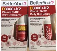 BetterYou Vitamin D3000+K2 Daily Oral Spray Natural Daily Multivitamin Spray X2