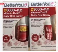 BetterYou Vitamin D3000+K2 Daily Oral Spray Natural Daily Multivitamin Spray X2