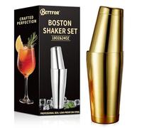 BETTFOR Boston Shaker Set, 18oz & 28oz 2-Piece Tins, Professional 304 Stainless Steel Cocktail Shaker with Leak-Proof Weighted Base for Bartending, Home & Bar Use (Gold)