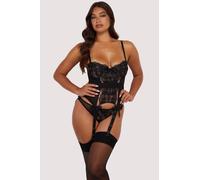 Bettie Page Lillian Black Floral Embroidery Basque - Black - 38B