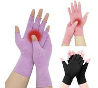 Bettinay 3 Pairs Compression Gloves, Non-slip Fingerless Gloves Women Men for Computer Typing, Dailywork