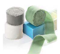 Bettinay 3 PCS 1.5 Inch x 5.4 Yard Cotton Chiffon Ribbon Set, Sage Beige Silk Ribbon for Gift Wrapping
